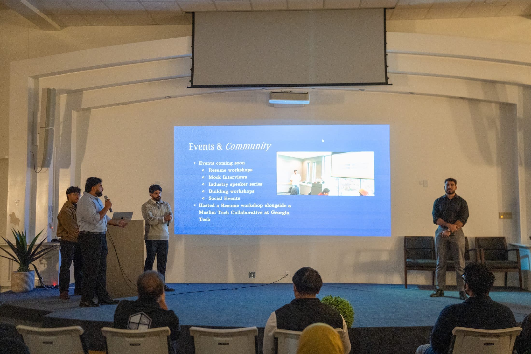 Muslim Engineers of America on stage under their Events & Community slide
