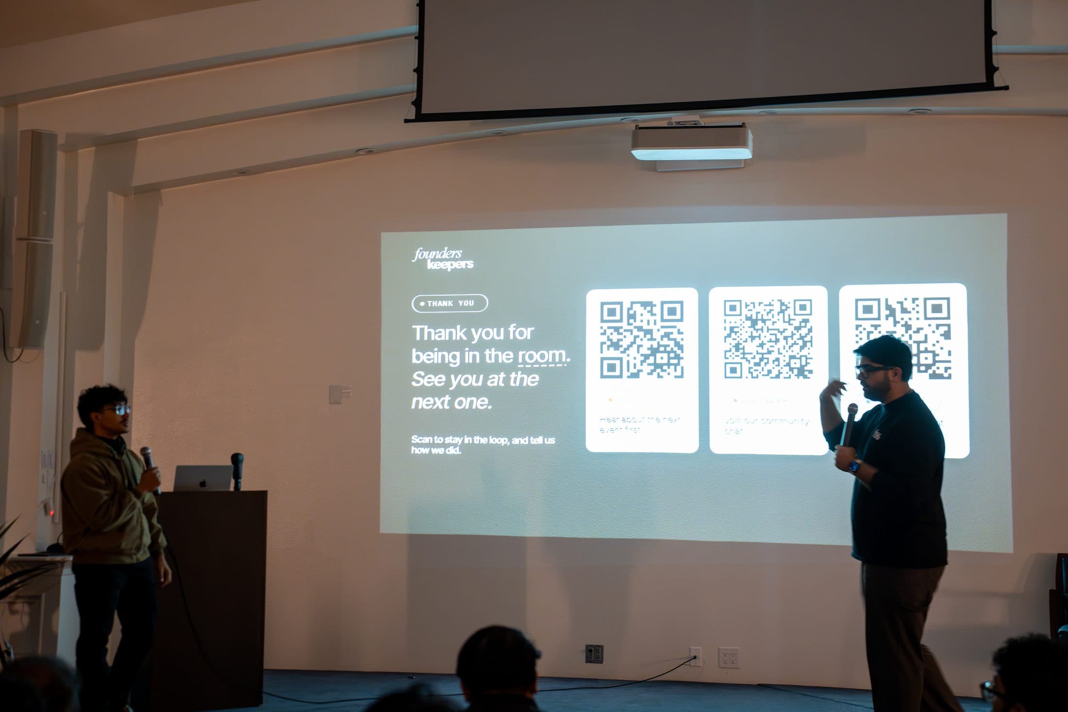 Ibrahim Ahmed and Abdullah Riaz under the closing slide: Thank you for being in the room. See you at the next one.